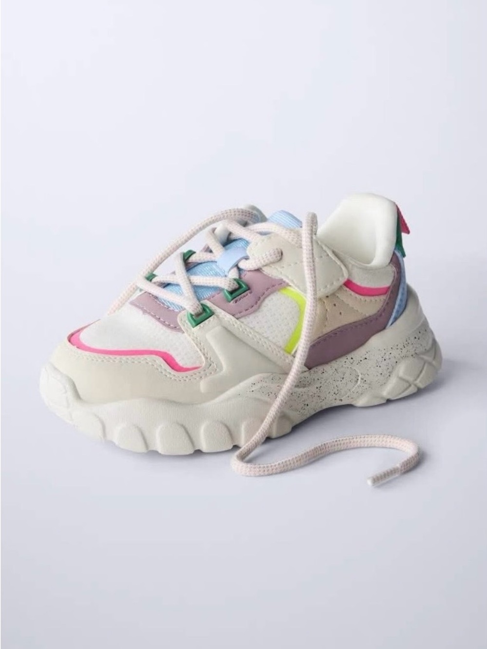 Zara White Kids Chunky Sneakers with Pastel Pink, Lavender & Blue Accents